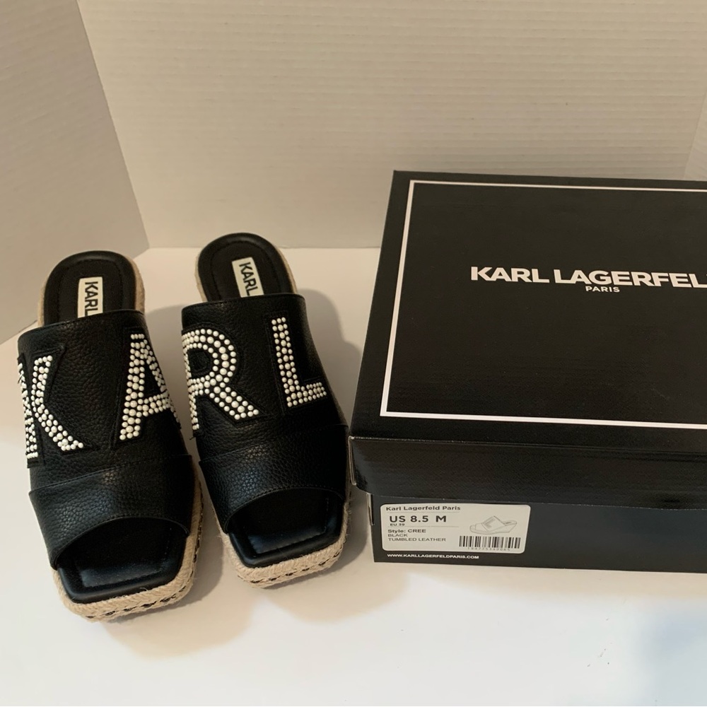 Karl Lagerfeld Cree KARL Espadrille Wedge Sandal Leather Size 8.5